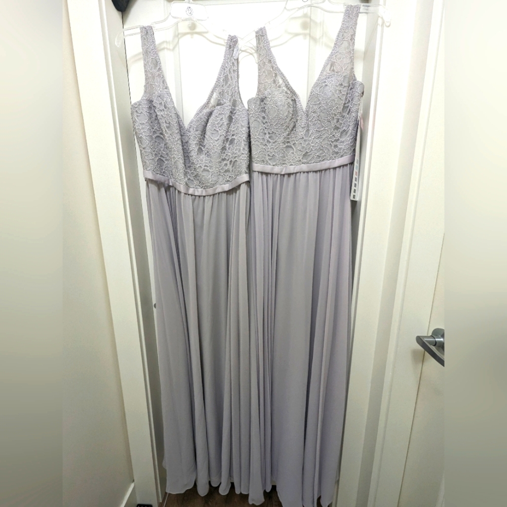 2 New size 8+20 MORI LEE Style 714 Silver Grey Lace Chiffon Evening Dresses